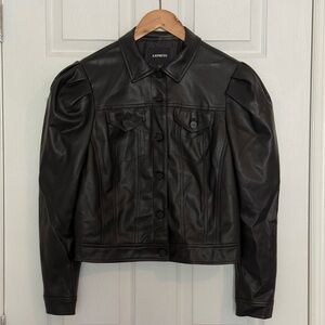 Express Black Faux Leather Puff Sleeve Jacket Small